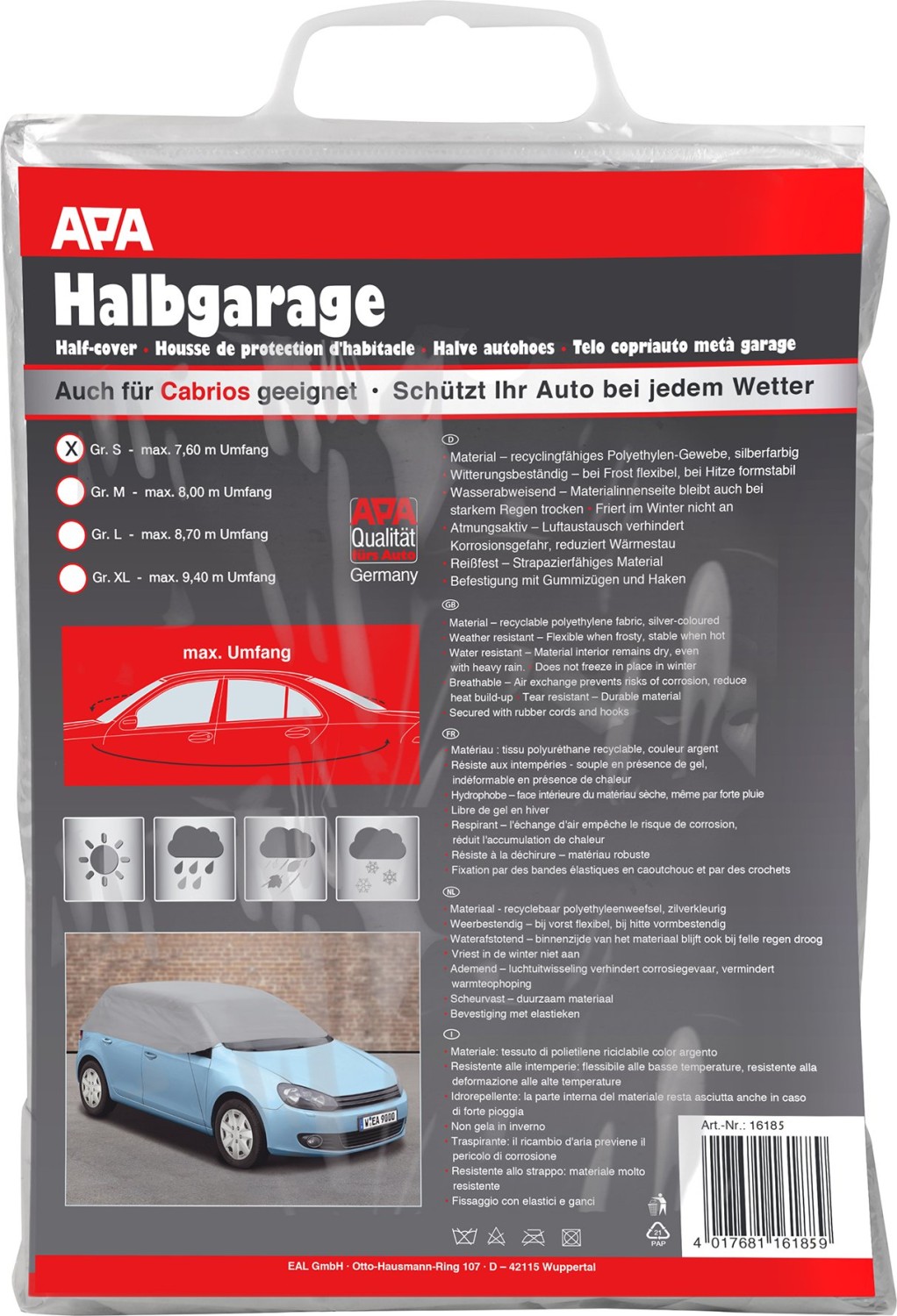 APA Halbgarage Größe S – Schutz vor Wetter, Staub und Pollen APA Halbgarage Größe S – Schutz vor Wetter, Staub und Pollen