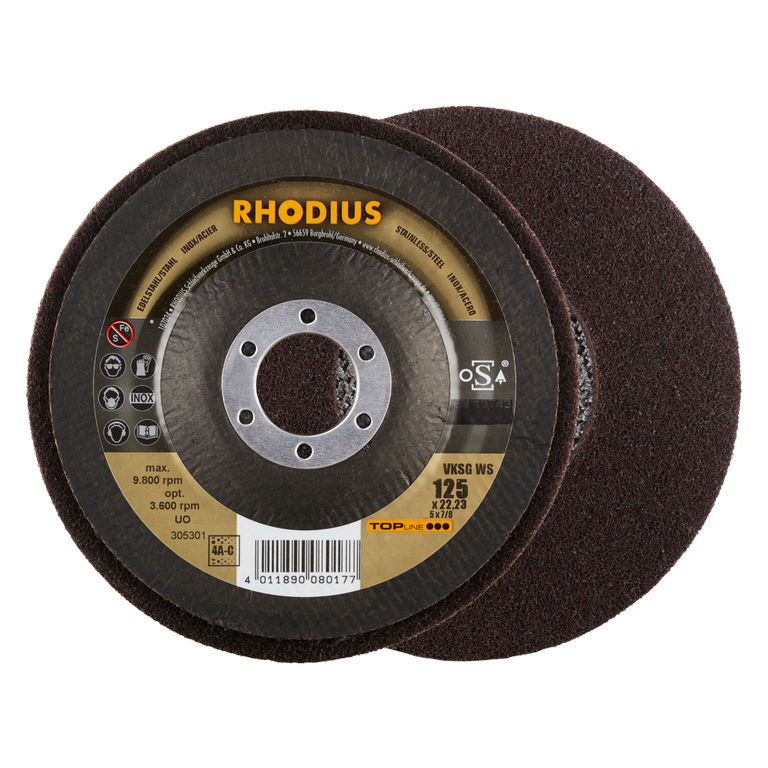 RHODIUS VKSG WS 125 x 22,23 Vlieskompaktscheibe 4A-Coarse - Für Optimalen Schliff und Oberflächenfin