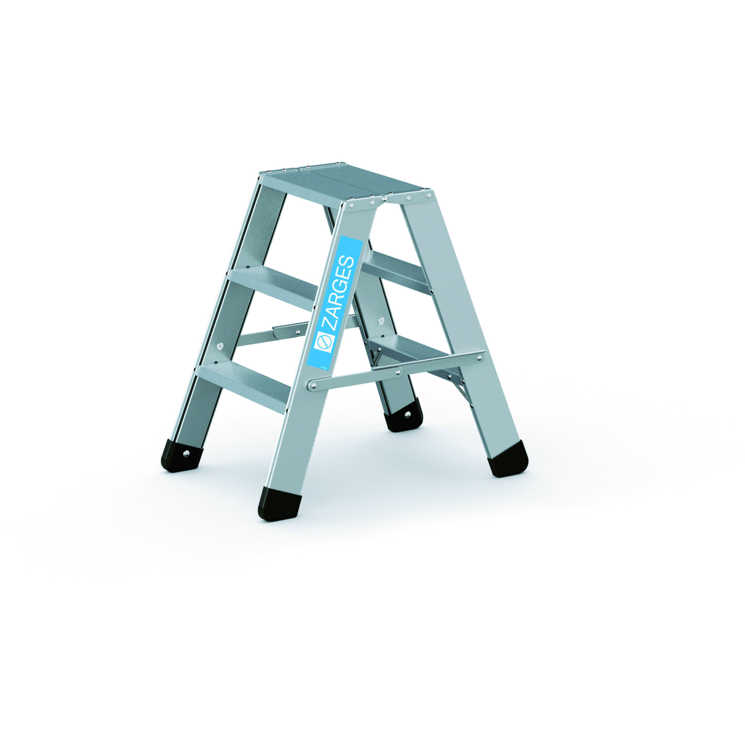 Seventec B - 2 x 3 robuste Aluminium-Stufen-Stehleiter für sicheren Stand, Arbeitshöhe 2,25 m, herge