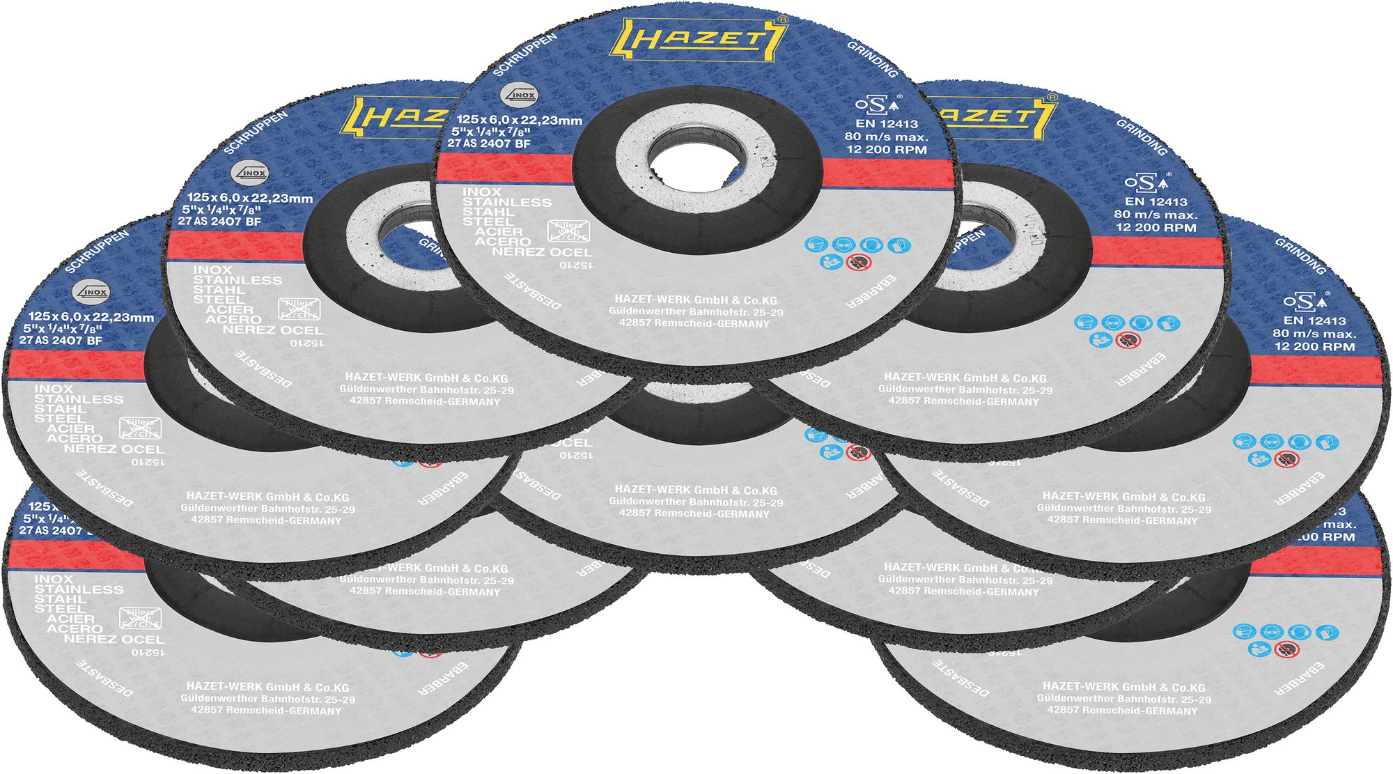 HAZET Schruppscheiben 10-teilig für Winkelschleifer, 125 x 6 mm HAZET Schruppscheiben 10-teilig für Winkelschleifer, 125 x 6 mm