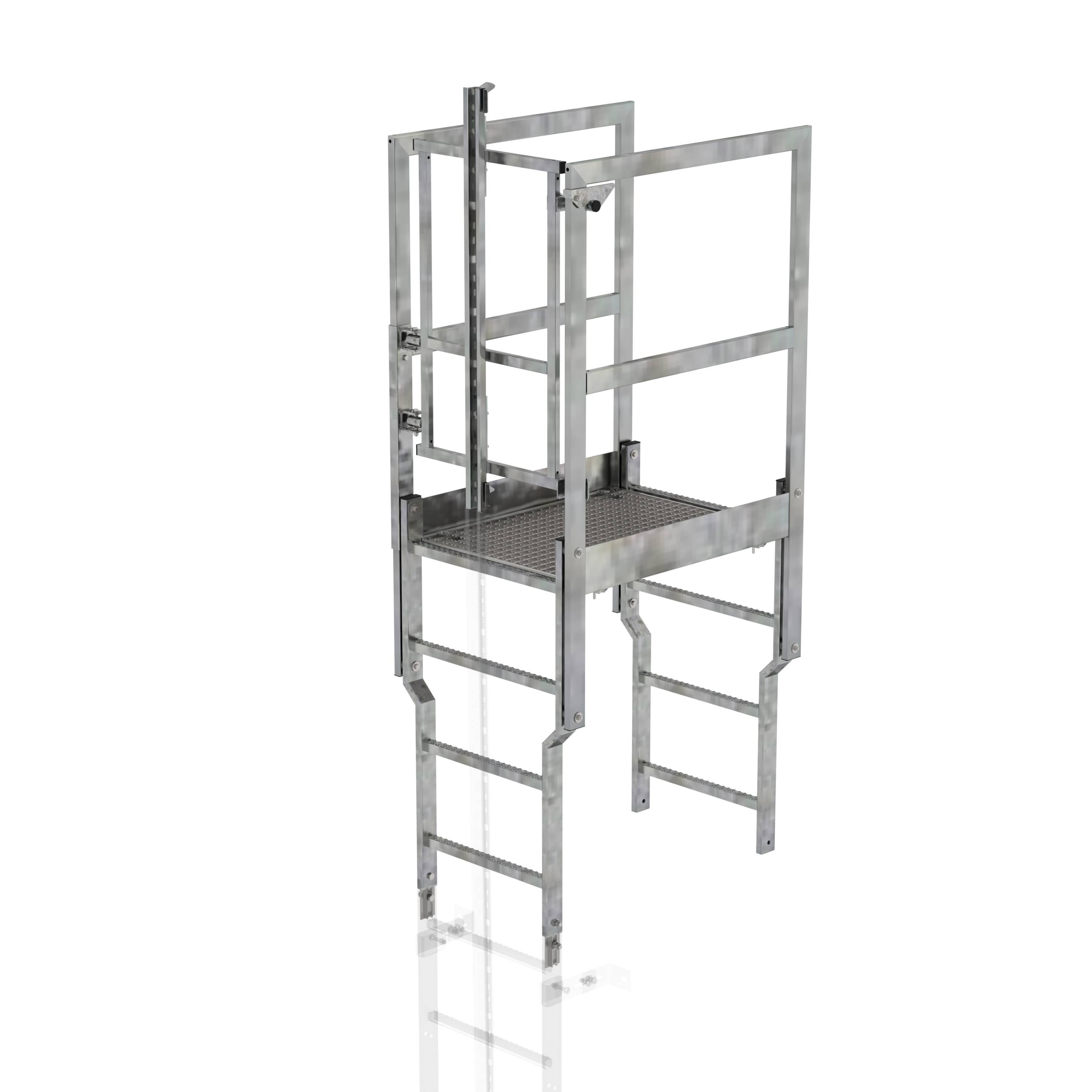 Attika-Überstieg mit Sicherungstüre von GÜNZBURGER STEIGTECHNIK: Gitterrost & automatische Federmech