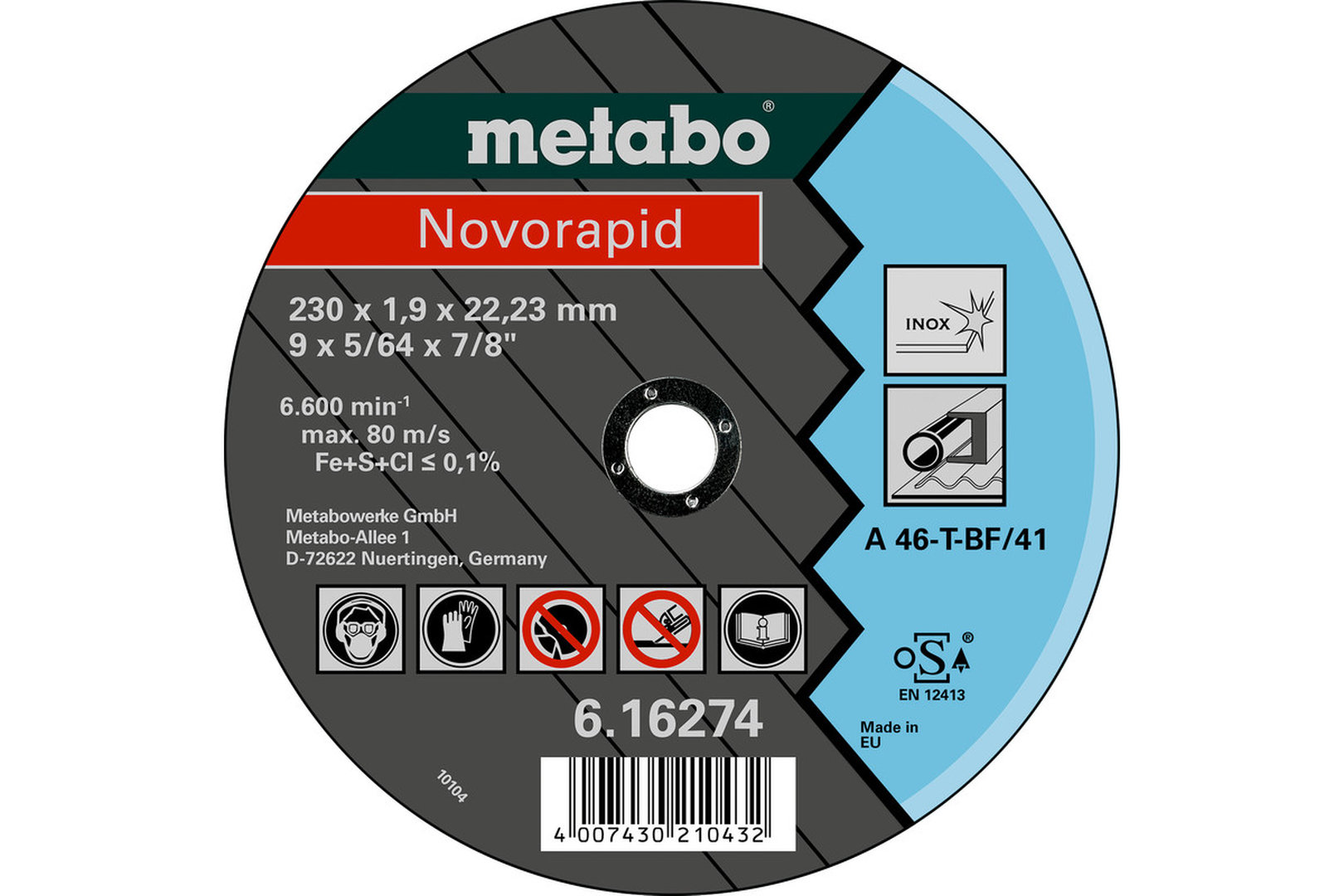 Metabo Inox Trennscheiben 230x1,9mm A 46 T Novorapid - Industriequalität Metabo Inox Trennscheiben 230x1,9mm A 46 T Novorapid - Industriequalität