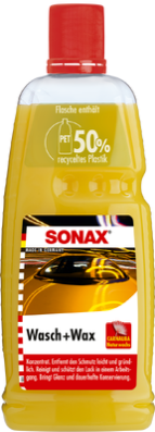 Schnelle Auto-Reinigung mit SONAX Wasch&Wax, 1 l PET-Flasche, für porentief glänzenden Wachs-Schutz Schnelle Auto-Reinigung mit SONAX Wasch&Wax, 1 l PET-Flasche, für porentief glänzenden Wachs-Schutz