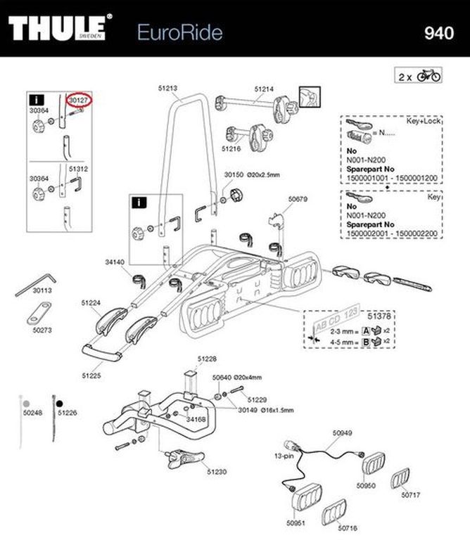 THULE Bolt MVBF M8x50 - Hochwertige Schraube für Fahrradheckträger EuroRide 940, 941, 943 THULE Bolt MVBF M8x50 - Hochwertige Schraube für Fahrradheckträger EuroRide 940, 941, 943