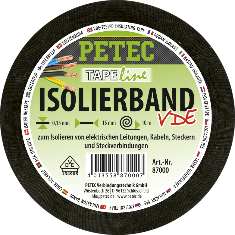 Schwarzes Isolierband B1, 15mm, 0,15mm Dicke, 10m Rolle, bis 90°C Hitzebeständig Schwarzes Isolierband B1, 15mm, 0,15mm Dicke, 10m Rolle, bis 90°C Hitzebeständig