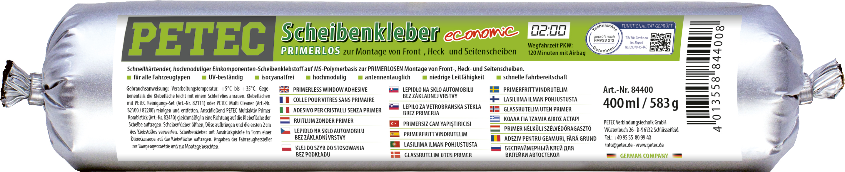 Scheibenkleber Economic Schwarz, 400ml, UV-beständig, Aushärtung in 15 Min Scheibenkleber Economic Schwarz, 400ml, UV-beständig, Aushärtung in 15 Min