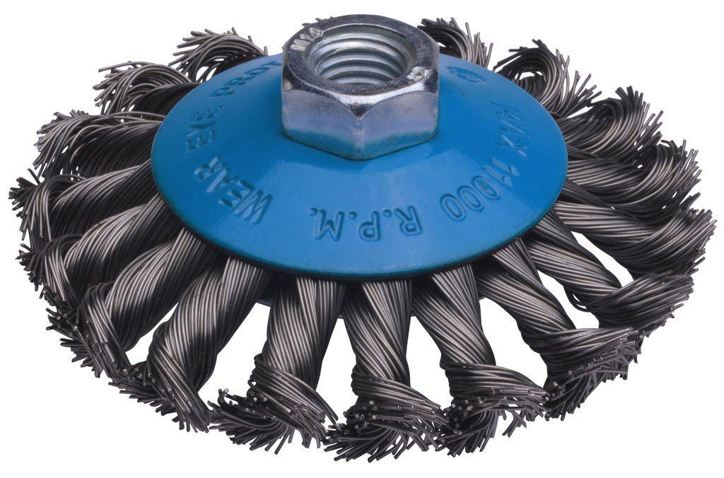 Robuste Kegelbürste, gezopft, ø 115 mm, M14 von SW-STAHL - Perfekt für industrielle Anwendungen Robuste Kegelbürste, gezopft, ø 115 mm, M14 von SW-STAHL - Perfekt für industrielle Anwendungen