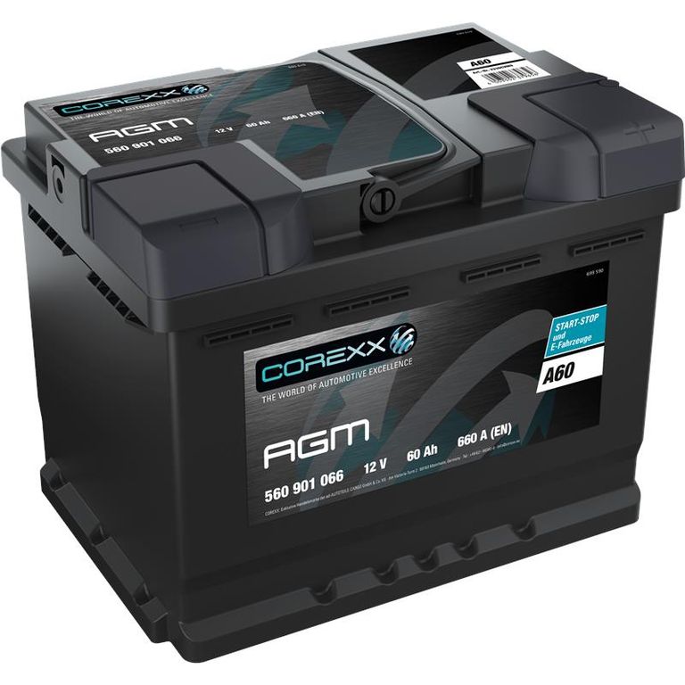 COREXX AGM A60 60Ah 12V Autobatterie für PKW und Wohnmobil