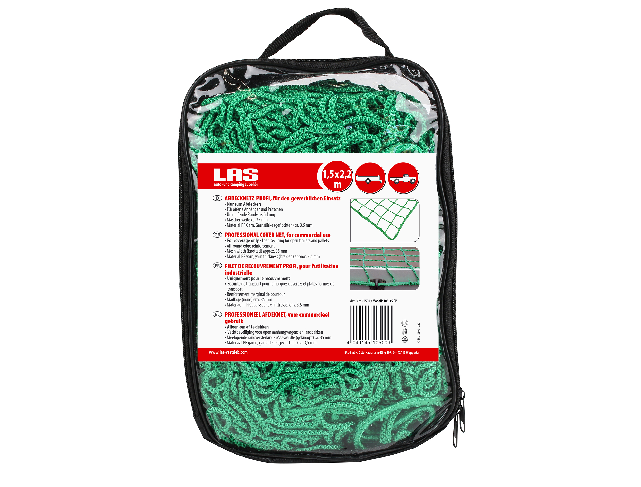 Profi Ladungssicherungsnetz, 1500x2700 mm, für Anhänger und Pritschen von LAS - DEKRA geprüft Profi Ladungssicherungsnetz, 1500x2700 mm, für Anhänger und Pritschen von LAS - DEKRA geprüft