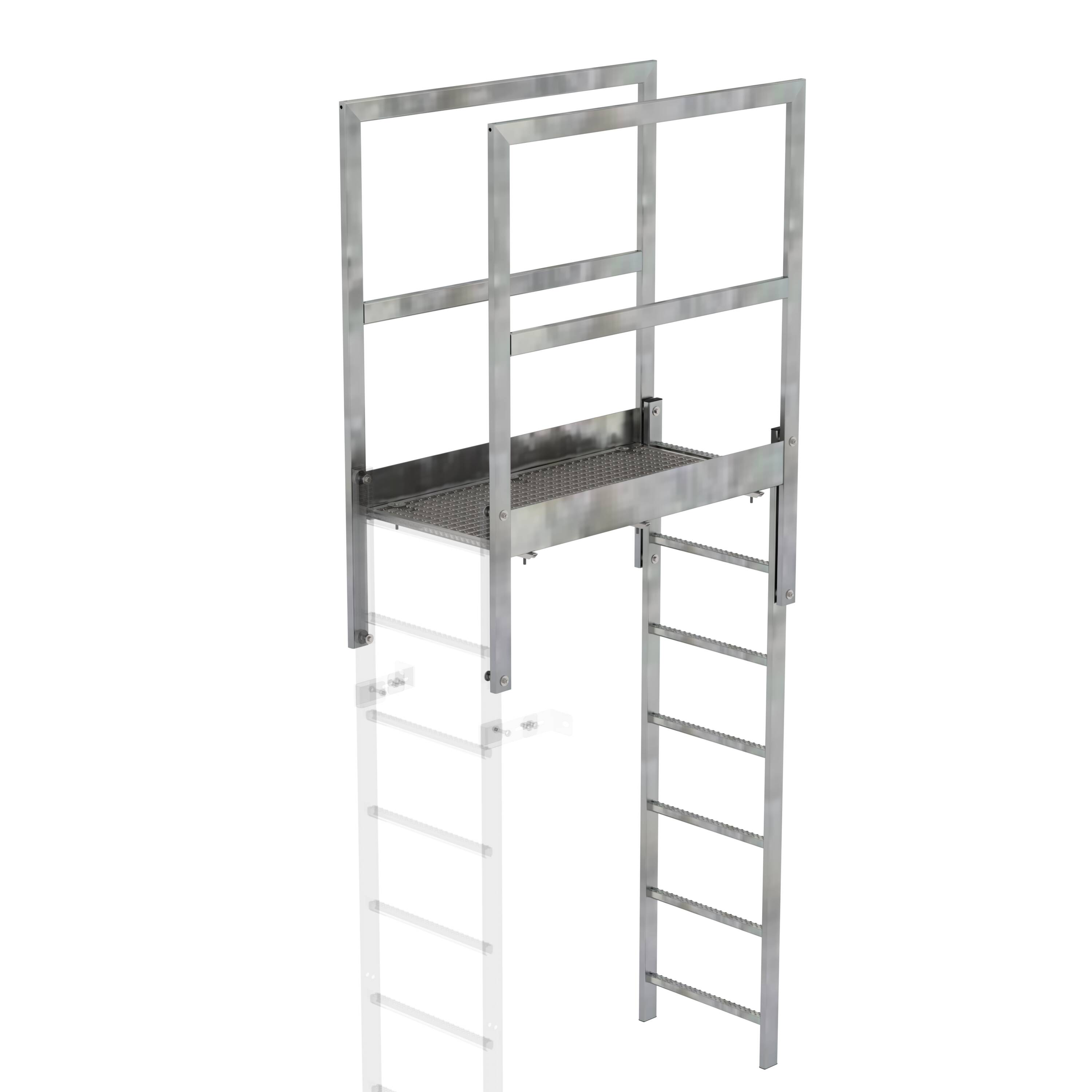 Attika-Überstieg Sonderlängen von GÜNZBURGER STEIGTECHNIK - Durchgangsbreite 536 mm mit Gitterrost