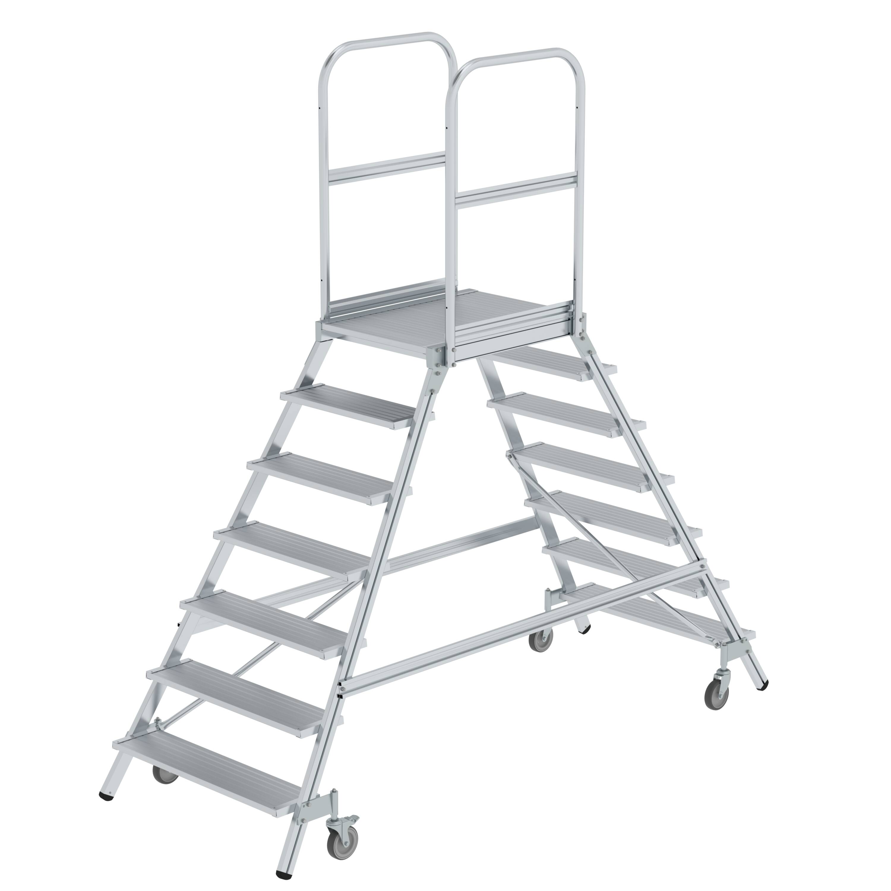 GÜNZBURGER STEIGTECHNIK Alu-Podestleiter beidseitig begehbar - 7 Stufen starke Aluminium-Treppe GÜNZBURGER STEIGTECHNIK Alu-Podestleiter beidseitig begehbar - 7 Stufen starke Aluminium-Treppe