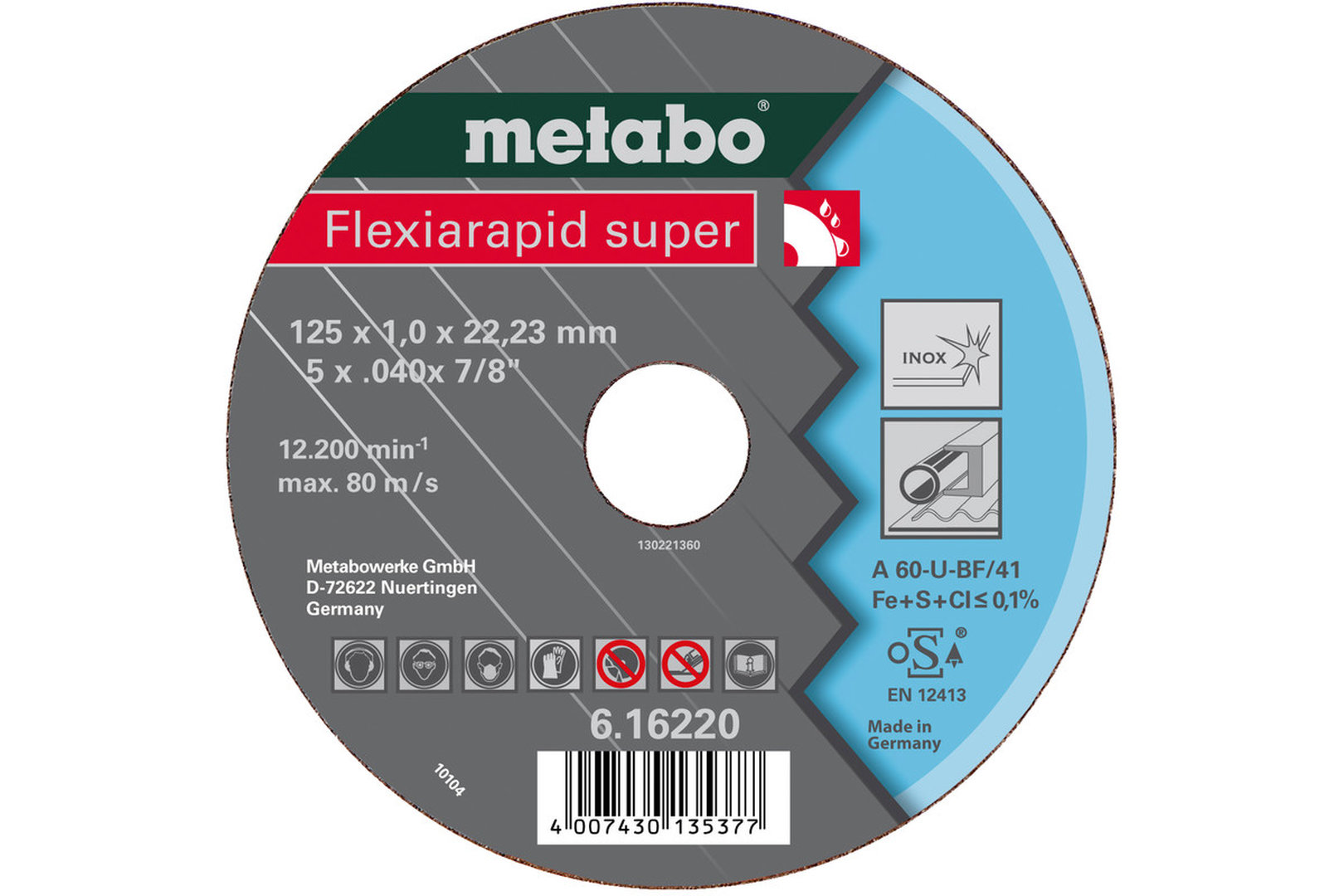 Metabo Flexiarapid Super Inox Trennscheibe 125x1.0x22.23mm Metabo Flexiarapid Super Inox Trennscheibe 125x1.0x22.23mm