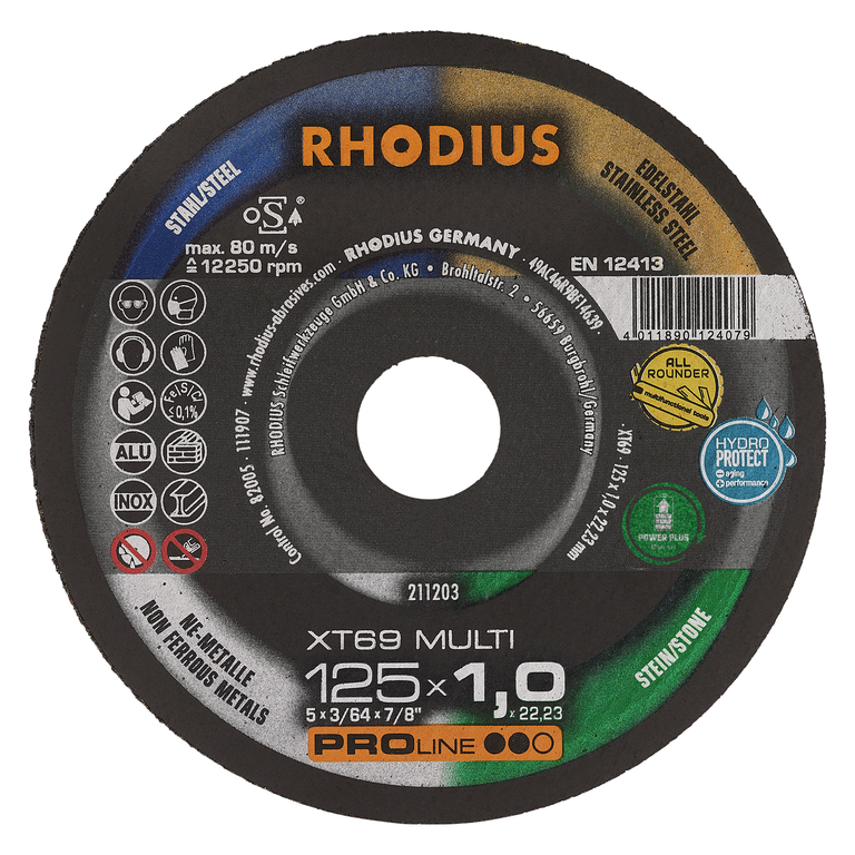 RHODIUS XT69 Multi 125mm Extradünne Trennscheibe für Metall & Holz RHODIUS XT69 Multi 125mm Extradünne Trennscheibe für Metall & Holz