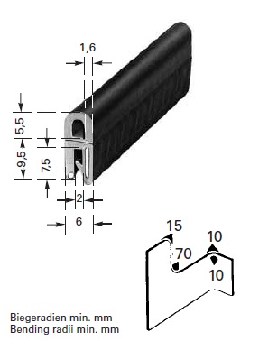 Gista-Profil von Happich mit Dichtlippe, schwarz - Universeller Kantenschutz für Klemmbereiche von 1 Gista-Profil von Happich mit Dichtlippe, schwarz - Universeller Kantenschutz für Klemmbereiche von 1