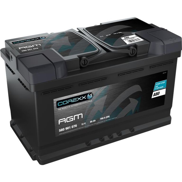 COREXX AGM A80 80Ah 12V Autobatterie - Hohe Kapazität & Leistung