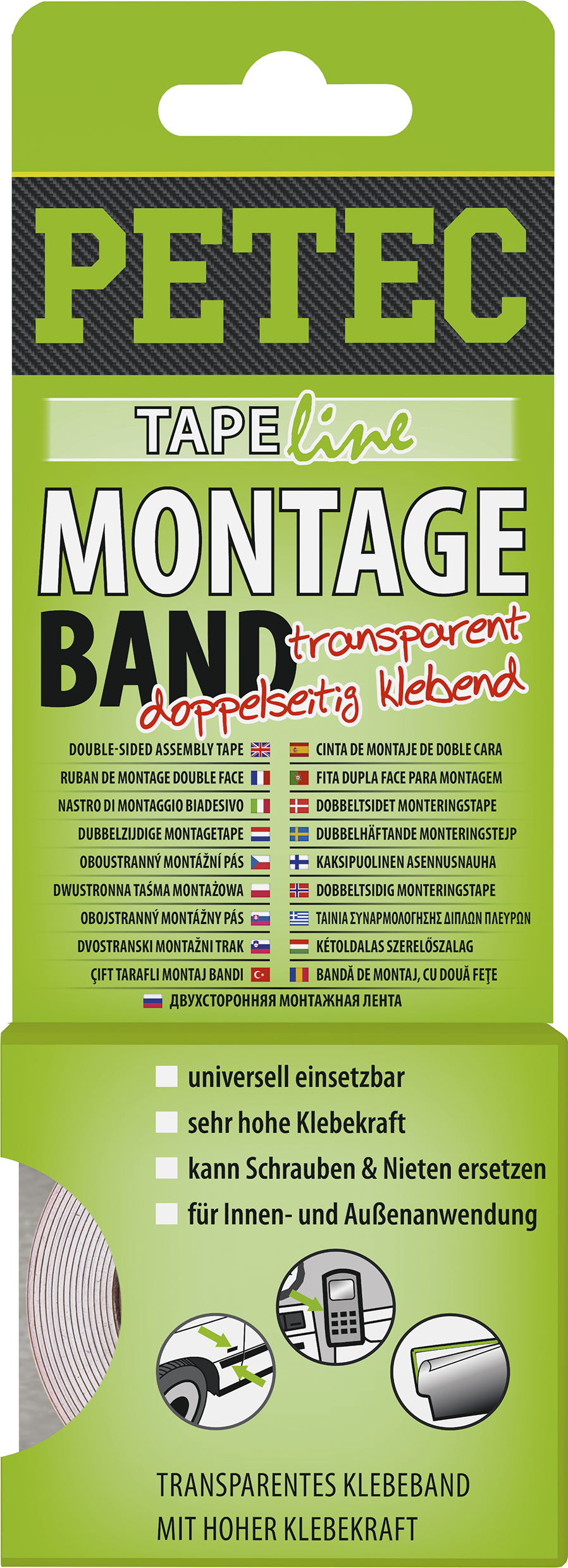 Doppelseitiges Montageband B1 19mm L 2m, Transparent, Hitzebeständig bis 120°C Doppelseitiges Montageband B1 19mm L 2m, Transparent, Hitzebeständig bis 120°C