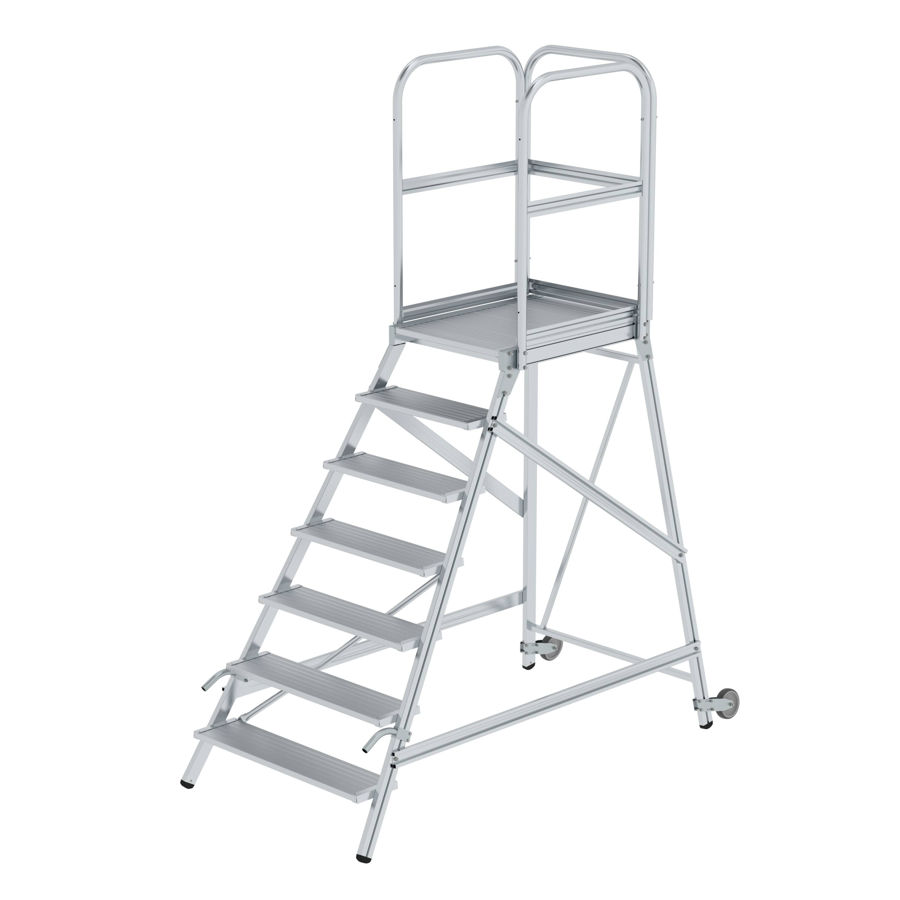 Podestleiter einseitig Rollen-Griff,7Stu Aluminium-Podestleiter einseitig begehba Podestleiter einseitig Rollen-Griff,7Stu Aluminium-Podestleiter einseitig begehba
