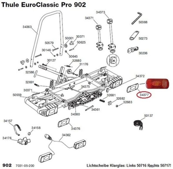 THULE Ersatz-Leuchtenglas Rot rechts für EuroWay/EuroClassic 902/903