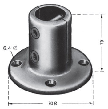 HAPPICH Poliertes Bodenlager 30mm Rohr AIMg M6 Schraube