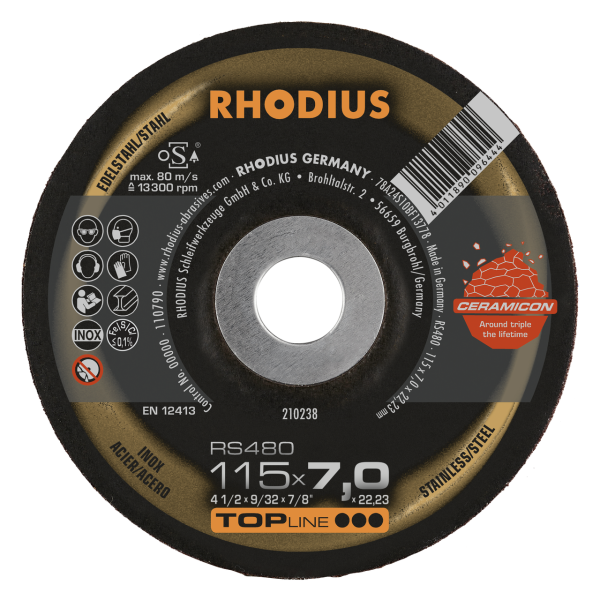 RHODIUS RS480 Schruppscheibe - 115 x 7,0 x 22,23 - Hochwertiges Schleifen & Bearbeiten von Metall
