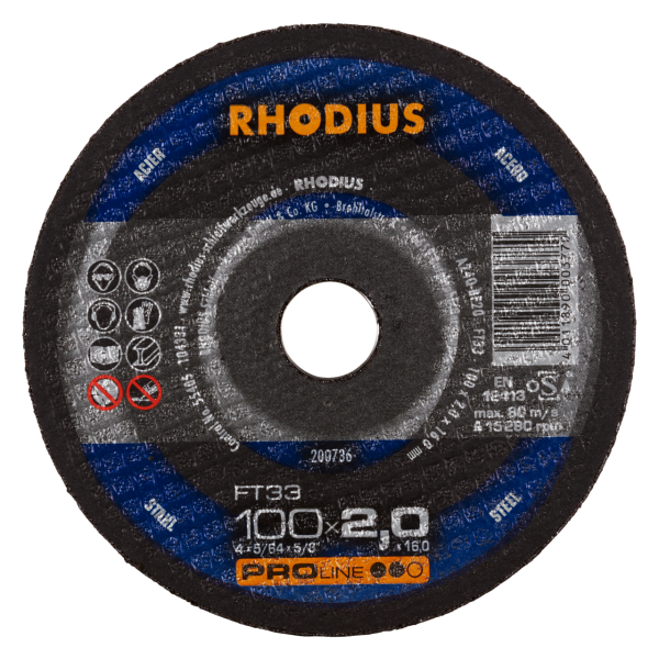 RHODIUS FT33 Freihandtrennscheibe 100 x 2,0 x 16,00 - Premium Qualität Trennscheibe