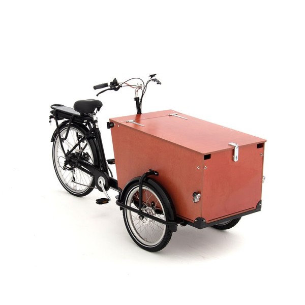 E-Lastenrad Babboe Pro Trike-E Schwarz mit Holzbox 265L - Elektrische Stabilität und komfortabler Tr