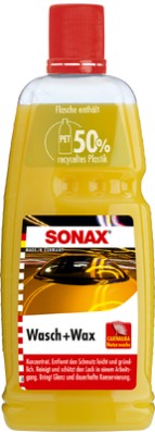 Schnelle Auto-Reinigung mit SONAX Wasch&Wax, 1 l PET-Flasche, für porentief glänzenden Wachs-Schutz
