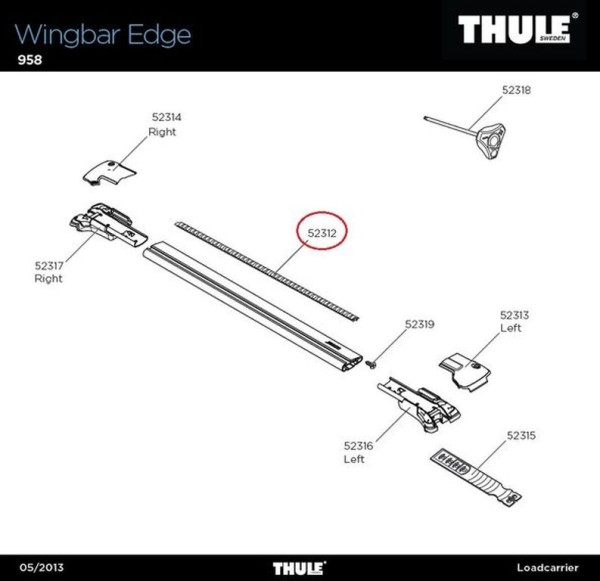 Thule Gummi-Abdeckleiste 980mm für Wingbar Edge 958/959