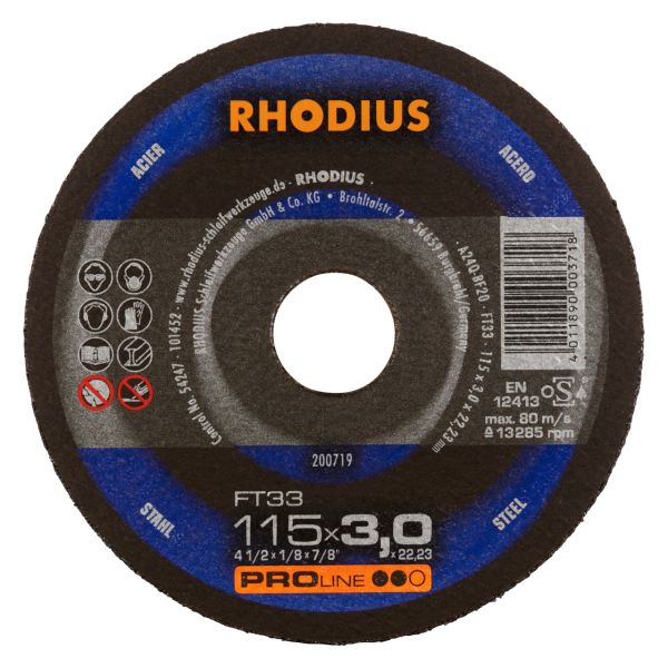 Rhodius FT33 Trennscheibe 115 x 3,0 mm für Metall und Stein