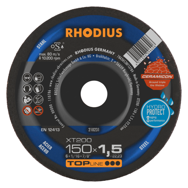XT200 150 mm Trennscheibe - 1,5 mm extradünn, 22,23 Bohrung - Premium-Qualität von RHODIUS