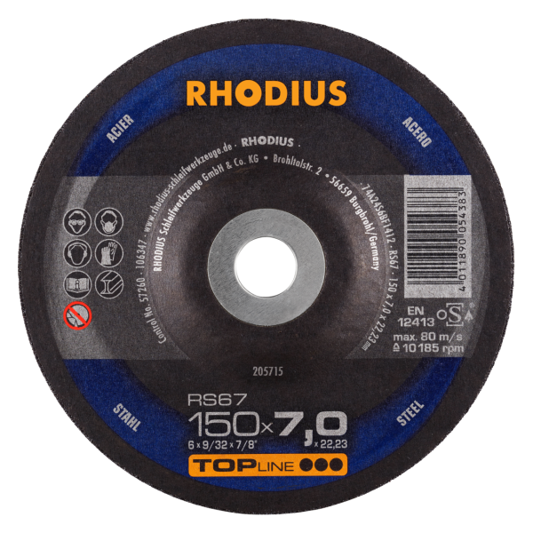 RHODIUS RS67 Schruppscheibe 150 x 7.0 x 22.23 mm für Metall