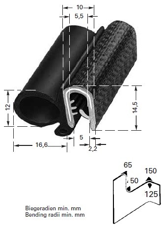 HAPPICH Dichtungsprofil 461G378/G379 aus PVC mit Moosgummi & Stahlgerüstband | Für 2-4mm Klemmbereic