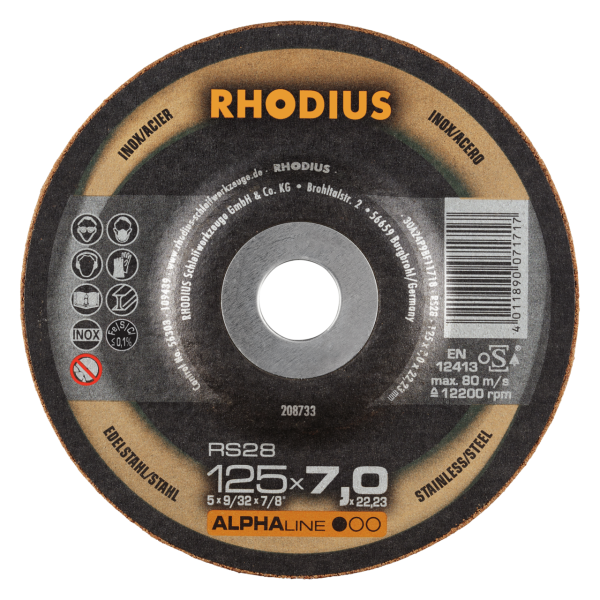 RHODIUS Alphaline RS28 Schruppscheibe 125mm | Schleifscheibe 6.0mm | Ideal für Metall & Stahl