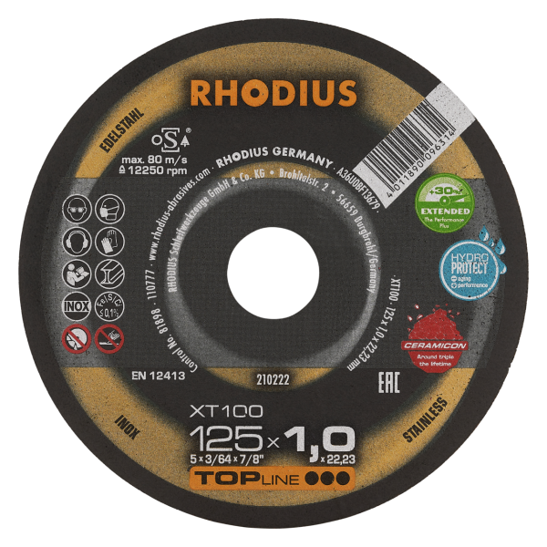 RHODIUS XT100 EXTENDED - Extradünne Trennscheibe 125 x 1,0 x 22,23 für Präzisionsschnitte