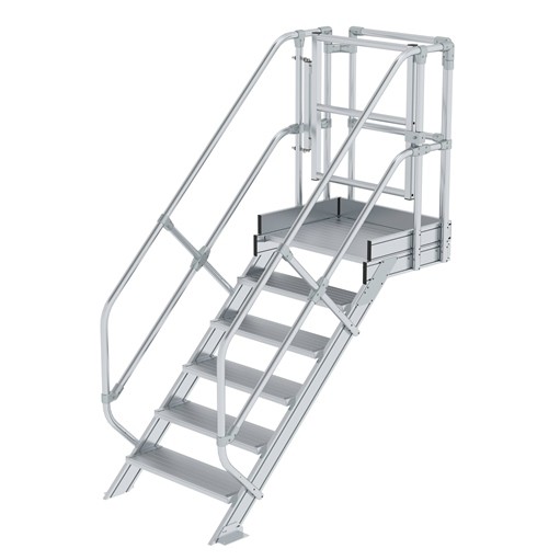 Treppen-Modul Aluminium geriffelt 6 Stufen - mit Handlauf & Plattform von GÜNZBURGER STEIGTECHNIK