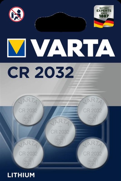 VARTA CR2032 Lithium Knopfzelle - 5er Pack langlebige Batterien