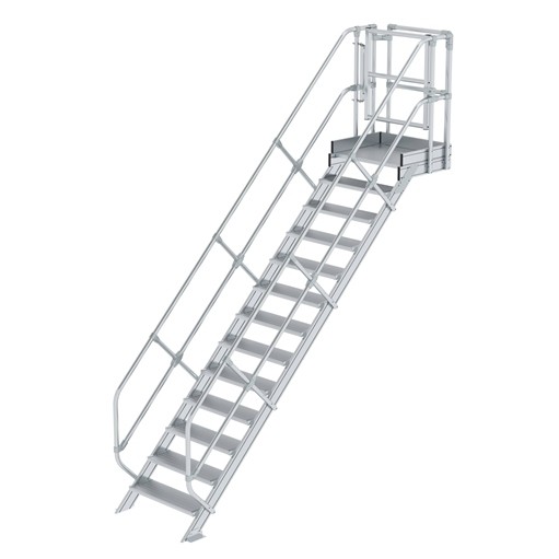 GÜNZBURGER STEIGTECHNIK Treppen-Modul Aluminium geriffelt, 13 Stufen, beidseitige Handläufe, station