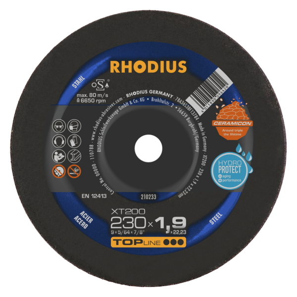 RHODIUS XT200 - Extradünne Trennscheibe 230 x 1,9 x 22,23 für optimales Zerspanen