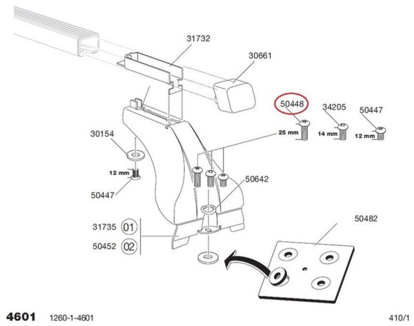 THULE Inbussschraube 25mm: Erstklassiges Ersatzteil für Fußsatz 4601-4611, 4650 - 4654