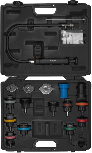 SW-STAHL Kühlerabdrückset im Koffer - 14 Adapter, 0-2,5 bar Manometer