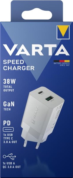 Varta Speed Charger 38W: Hochleistungsladegerät mit USB-C und USB-A Anschlüssen