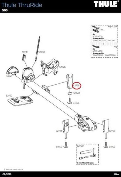 Thule Back Bar Cam 565001 Spannhebel für ThruRide 565 Fahrradträger