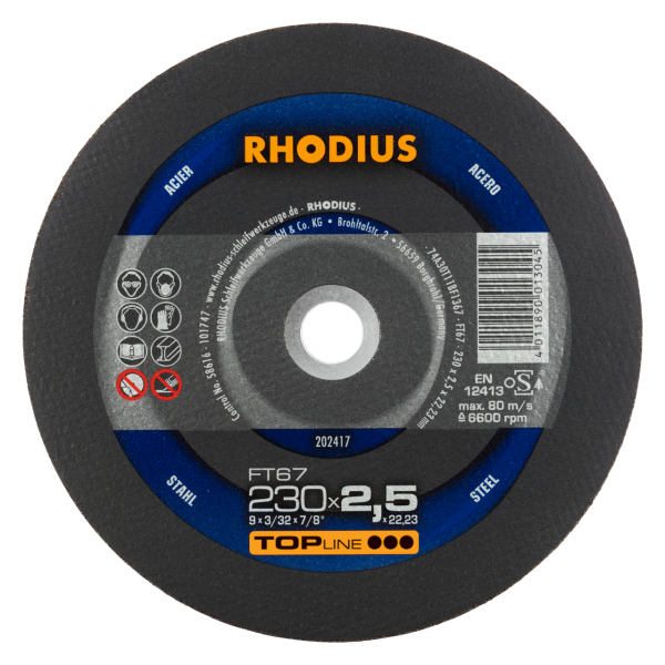 FT67 230 x 2,5 x 22,23 - die leistungsfähige Freihandtrennscheibe von RHODIUS für optimale Trennerge