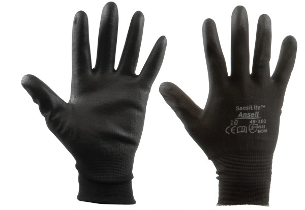 PU-beschichtete Feinstrick-Handschuhe in Schwarz von SW-STAHL für leichte Montagearbeiten.