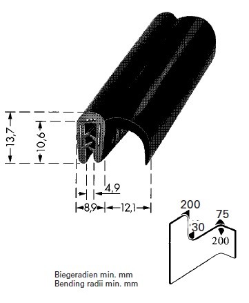 HAPPICH Gista-Profil Kantenschutz EPDM Schwarz 1-3mm mit Dichtlippe