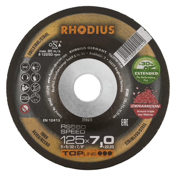 RHODIUS RS580 EXTENDED - Hochqualitative 125 x 7,0 x 22,23 Schruppscheibe