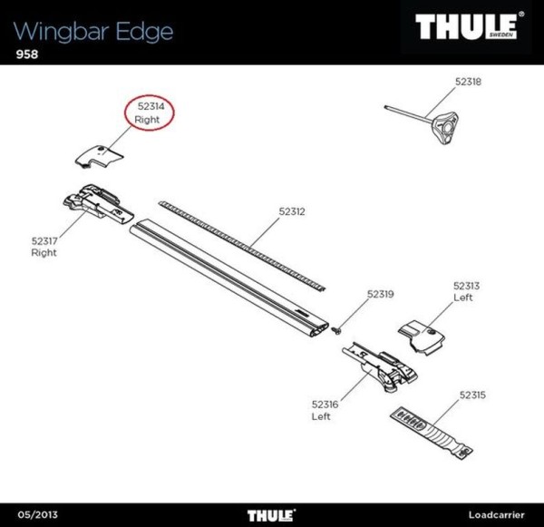 THULE Cover RH Edge 958 Abdeckkappe für Wingbar Edge