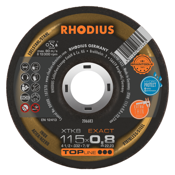 RHODIUS Extra-dünne Stahl Trennscheibe Ø1 115mm B1 0,8mm - Qualitäts-Trennscheibe für Präzisionsarbe