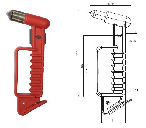 GS Nothammer mit Gurtschneider und Halterung, Kunststoff von HAPPICH -  Sicherheitskomponente für PKW, Komponente, Happich, Industriebedarf
