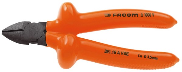 FACOM Seitenschneider 165mm 1000V - Sicherheits-Farbcode, Eingelegtes Gelenk, Schneiddurchmesser Cu